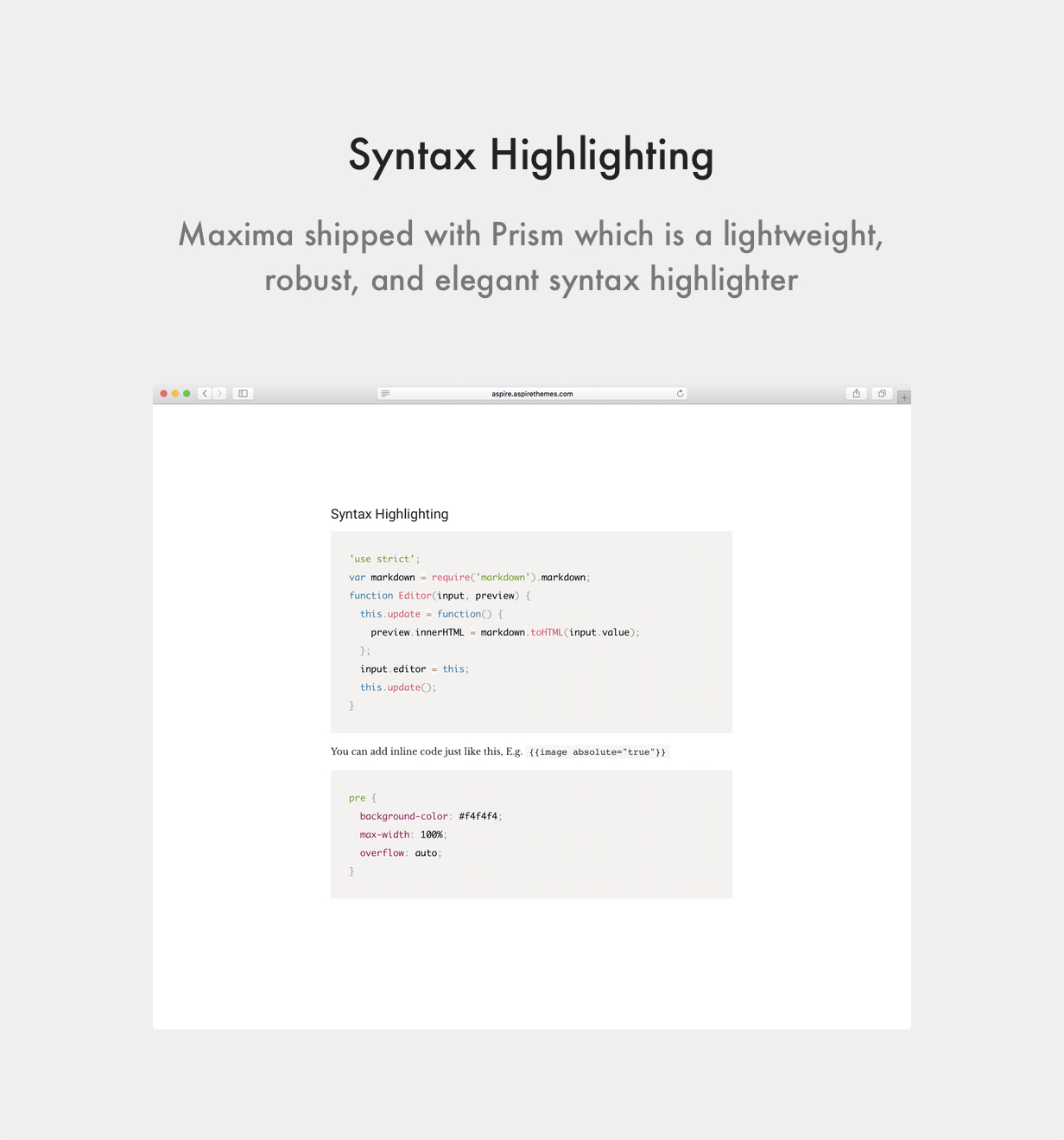 Aspire Ghost Theme Syntax Highlighting with Prism