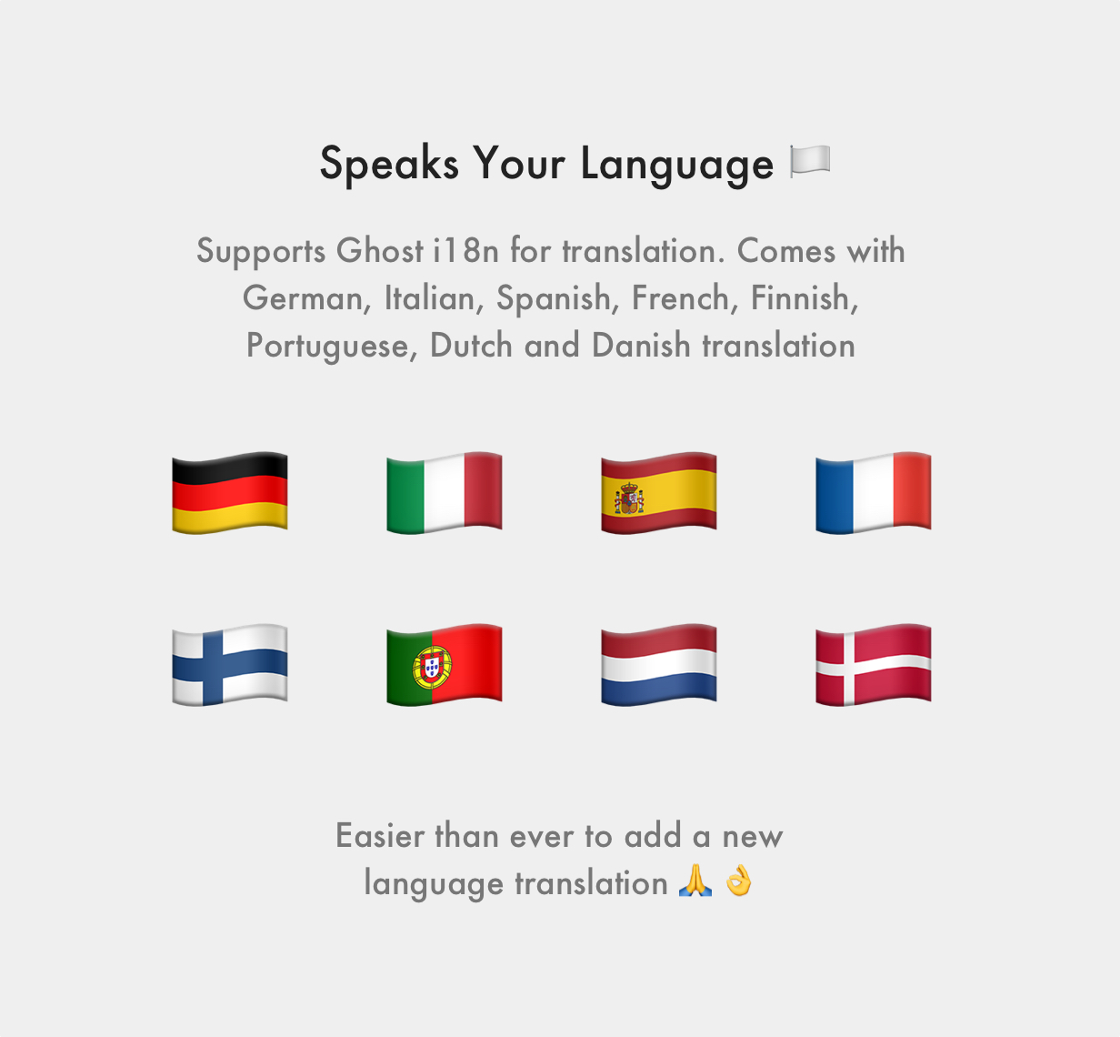 Maxima Ghost Theme Translation Support German, Spanish, French, Portuguese, Italian, Finnish, Dutch, and Danish translation