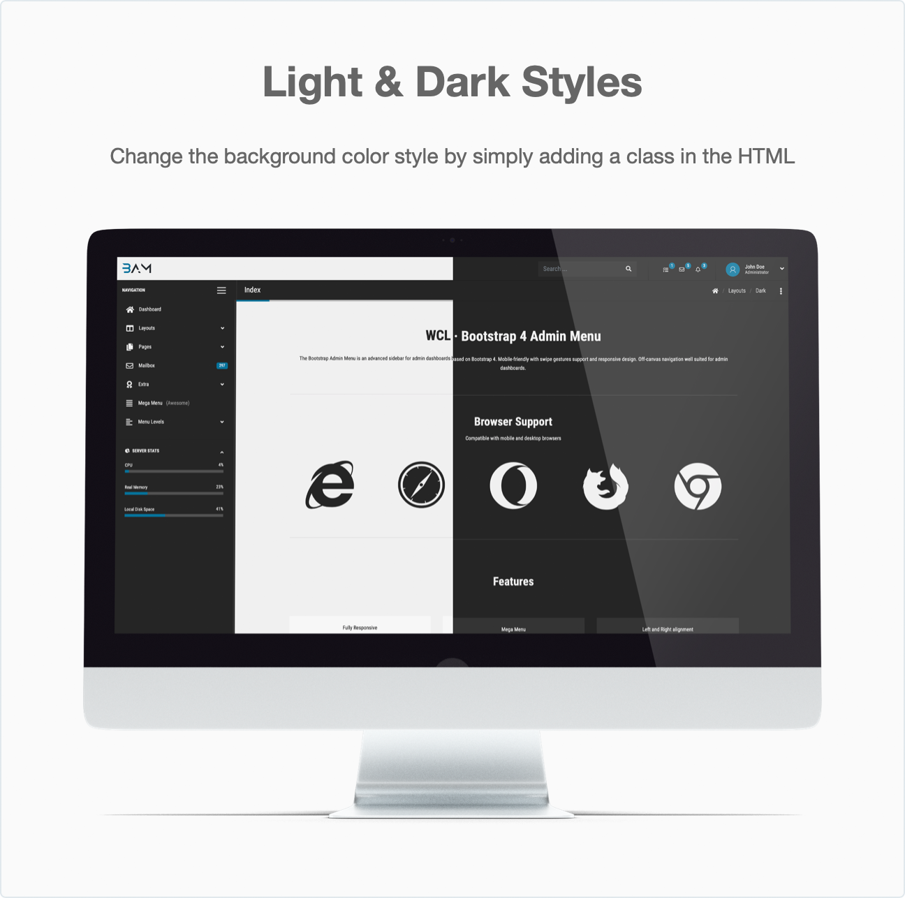 Responsive Bootstrap 4 Admin Menu - Light and dark styles