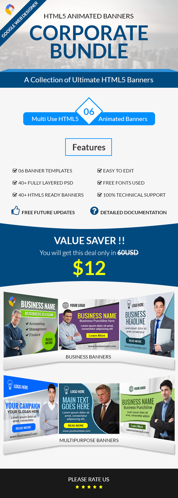 Corporate Bundle 6 in 1 HTML5 Animated Banner Templates