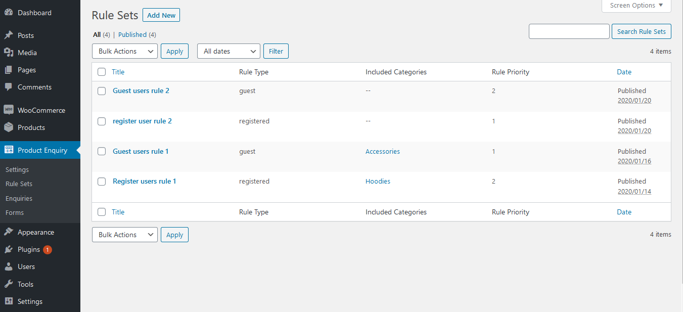 Product Enquiry Rulesets