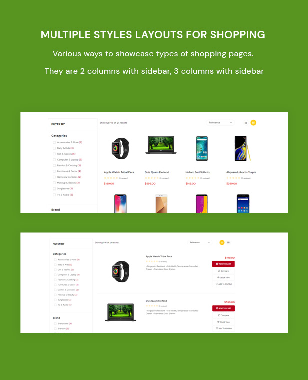 Multiple Styles Layouts for Shopping
