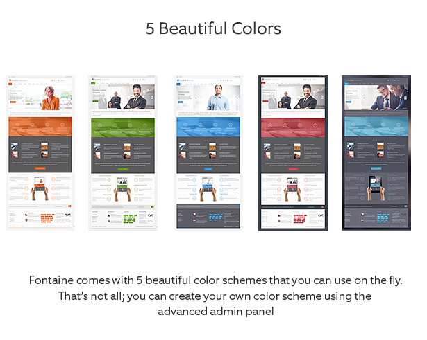 Fontaine Joomla Template is built with 6 pretty colors
