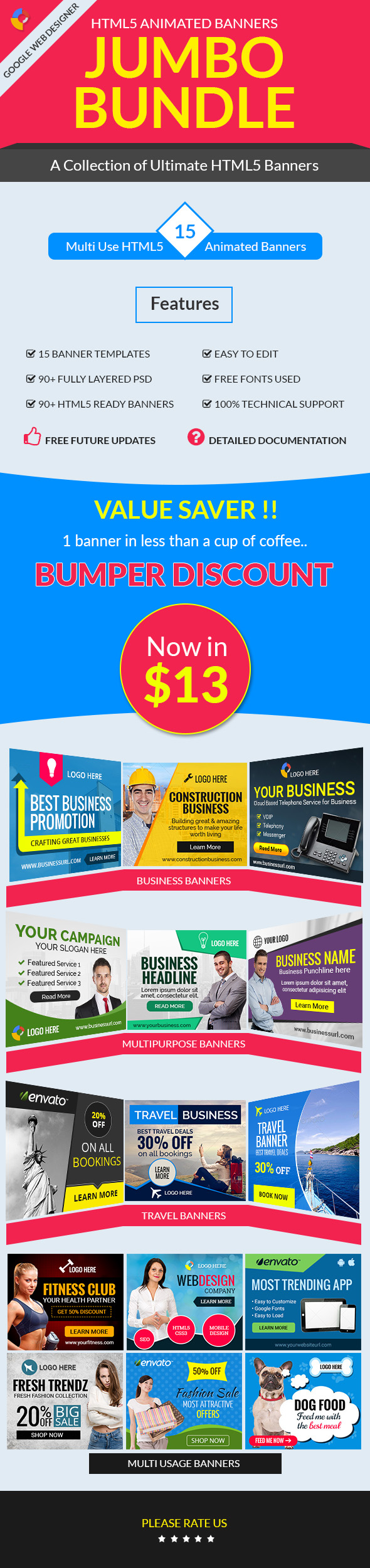 Jumbo Bundle 15 in 1 HTML5 Animated Banner Templates