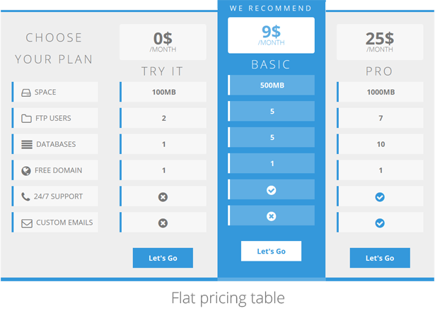 Flat Pricing Table, 2 Themes, 8 Colors - 1