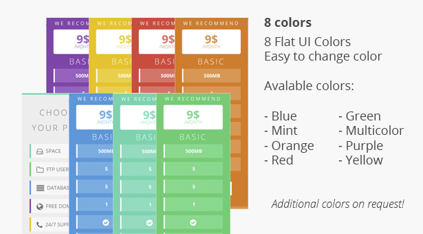 Flat Pricing Table, 2 Themes, 8 Colors - 4