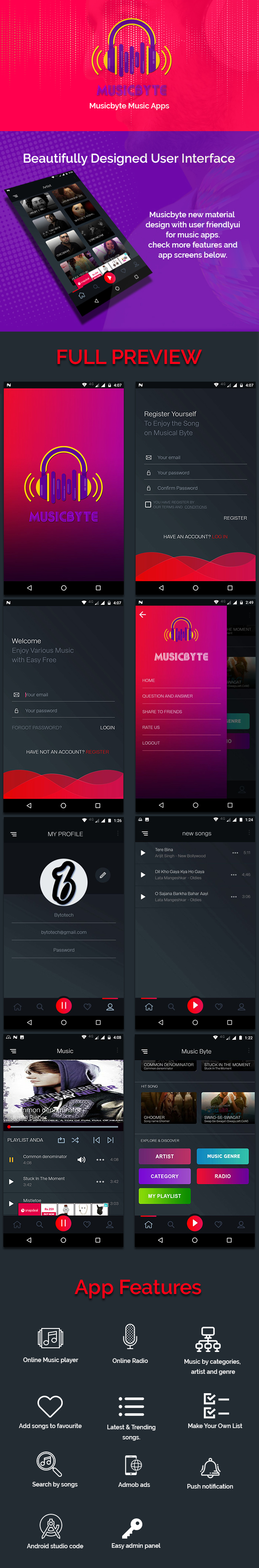 MusicByte (Android) - online Mp3 music player application - 1