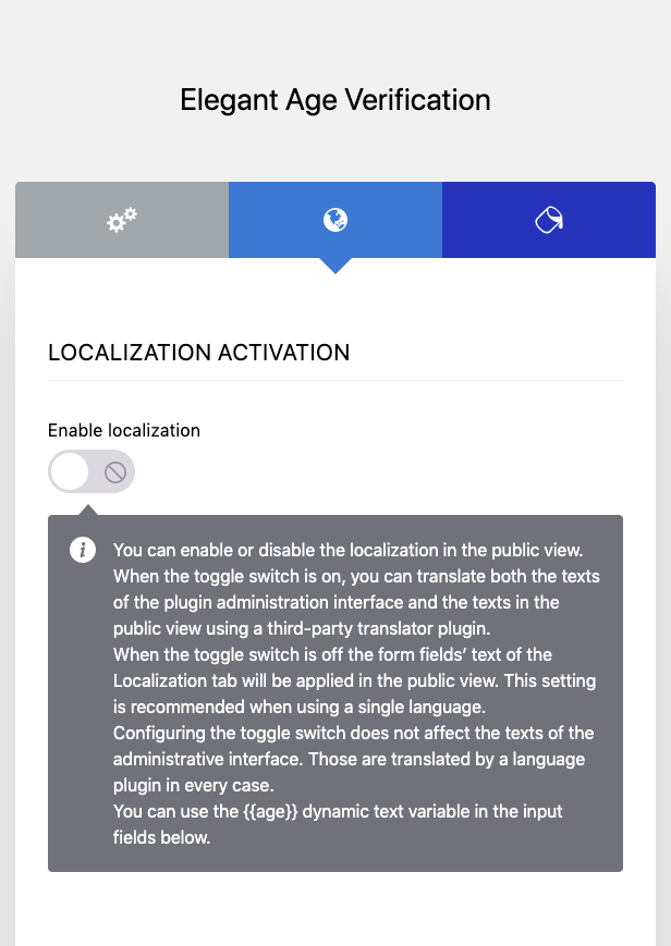 Elegant Age Verification Administration Interface – Localization – Example 1
