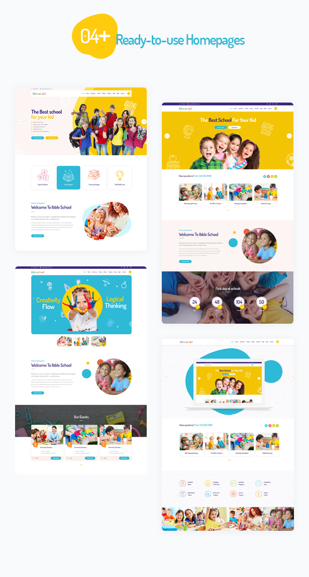 04 premade homepages in Ibble Education WordPress Theme