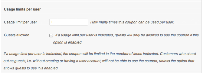 Coupon usage limits per user