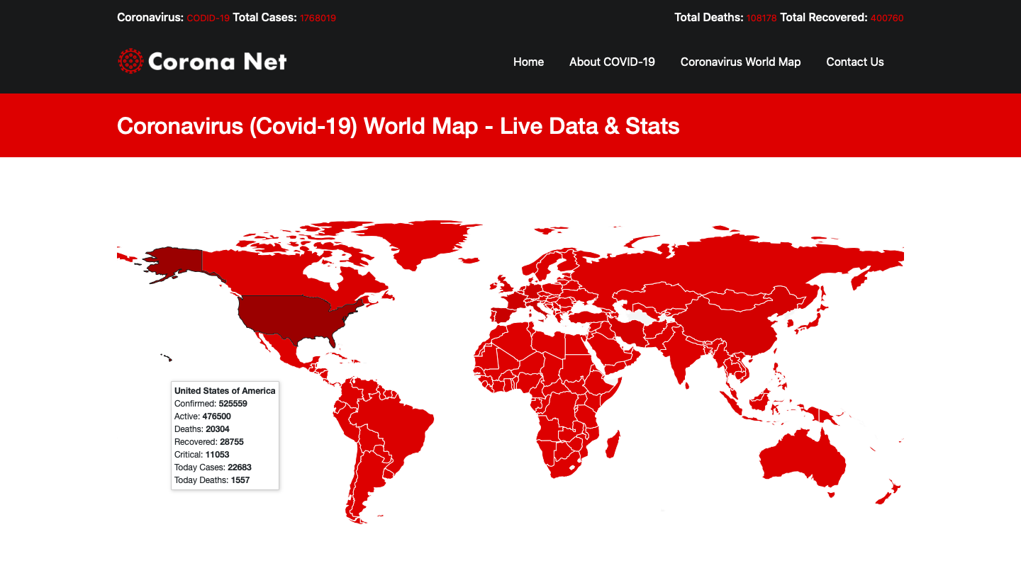Corona Net - Coronavirus (COVID-19) Worldwide Cases Tracker Live Data Map, Table & Statistics - 2