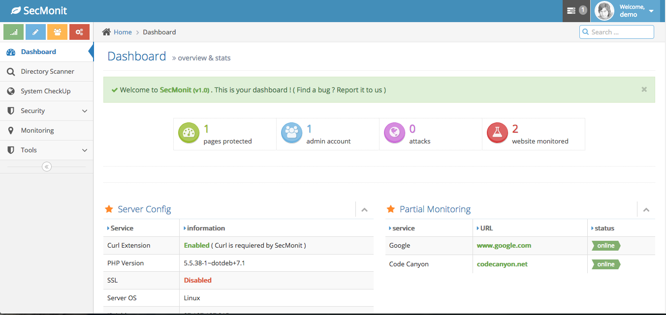 SecMonit Dashboard preview