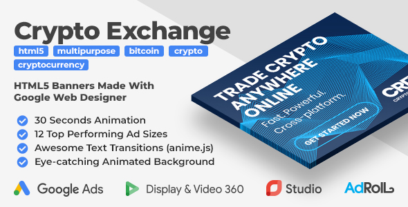 Cryptocurrency Exchange HTML5 Banner Ad Templates (GWD, anime.js)