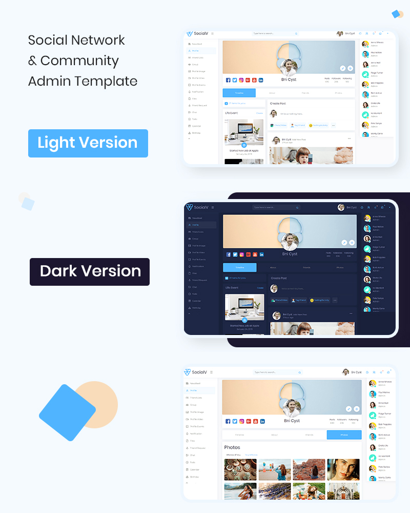 SocialV - Minimal Social Network & Community Admin Template - 7