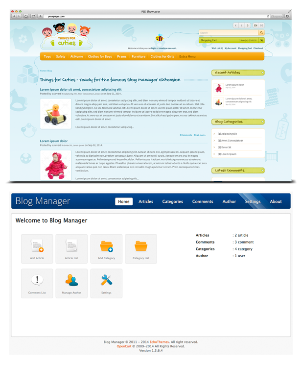 opencart template blog manager ready