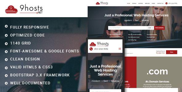 9Hosts.NET-Web Hosting Domain Technology Responsive HTML Template