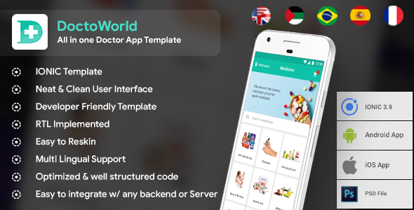 All in one Doctor App Solution Template Android + iOS (HMTL + Css) IONIC 5 | DoctoWorld