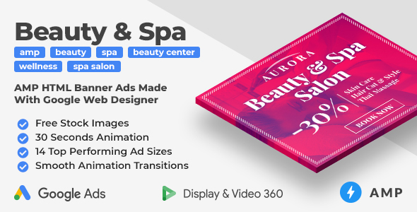 Aurora - Beauty & Spa Animated AMP HTML Banner Ad Templates (GWD, AMPHTML)