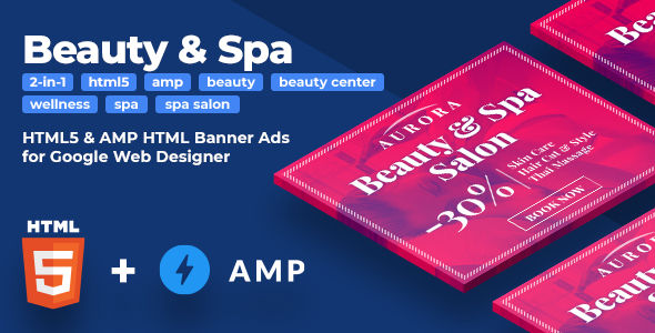 Aurora - Beauty & Spa HTML5 & AMP Animated Banners (2-in-1)