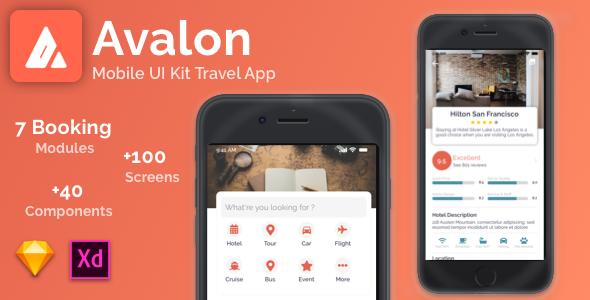Avalon - mobile UI Kit Travel App for Sketch