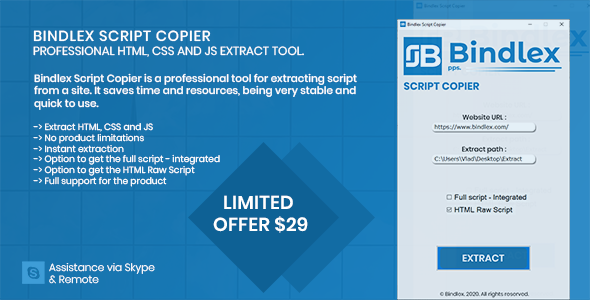 Bindlex Script Copier - Extract Website HTML, CSS and JS