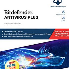 BitDefender Antivirus Plus Latest Version with Ransomware Protection (Windows) - 5 User, 3 Year (Email Delivery in 2 hours - No CD)