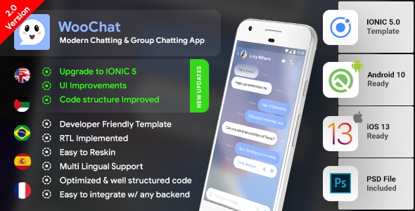 Chat & Group Chatting Android App Template + iOS App Template | HTML + Css IONIC 5 | WooChat