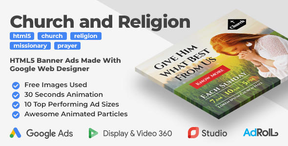 Church and Religion Animated HTML5 Banner Ad Templates (GWD)