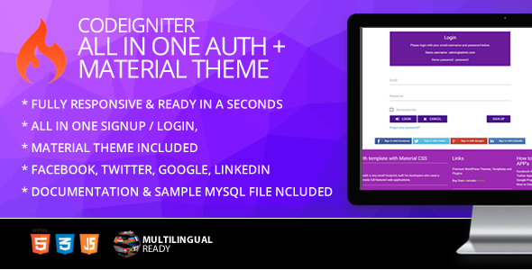 CodeIgniter ion-auth Template With Materialize Theme