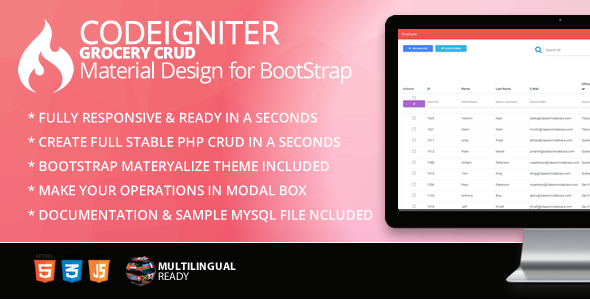Codeigniter Grocery CRUD Material Design for Bootstrap Theme