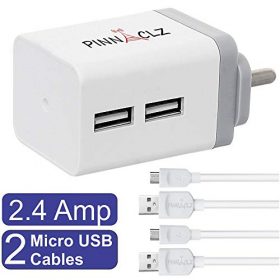 Combo of Dual USB 2. 4 A Fast Phone Charger Micro USB syc and Charge Cables