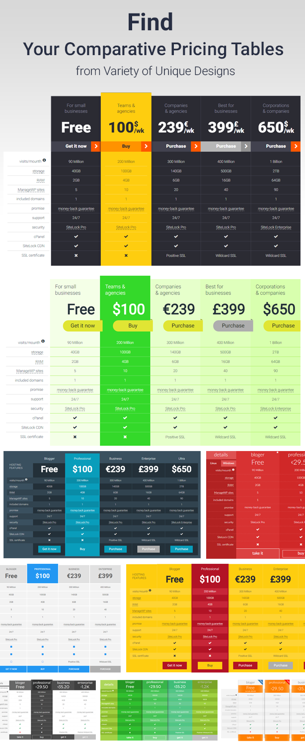 Comparative Responsive Pricing Tables - 1