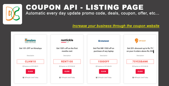 Coupon API - Listing Bootstrap 4