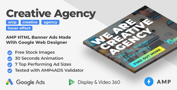 Creative Agency - Animated AMP HTML Banner Ad Templates (GWD, AMPHTML)