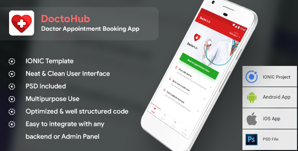 Doctor Appointment Booking Android + iOS Template (HTML+CSS in IONIC Framework) | DoctoHub