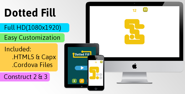 Dotted Fill - HTML5 Game (Construct 2 | Construct 3 | Capx | C3p) - Puzzle Game str8face