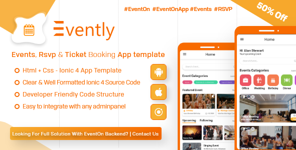 Evently - Event Calender Mobile App Template for EventOn ( HTML - CSS - Android - IOS - IONIC 4)