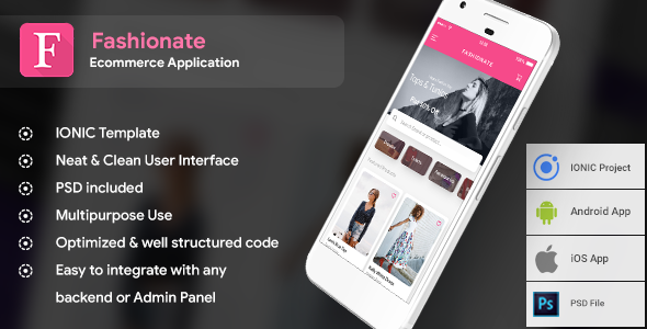 Fashion Ecommerce App for Andoird + iOS  Template (HTML and CSS in IONIC Framework)  |  Fashionate