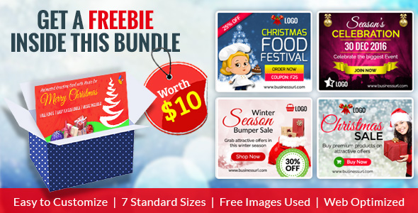 GWD | Merry Christmas HTML5 Ad Banner Bundle - With Attractive Freebie
