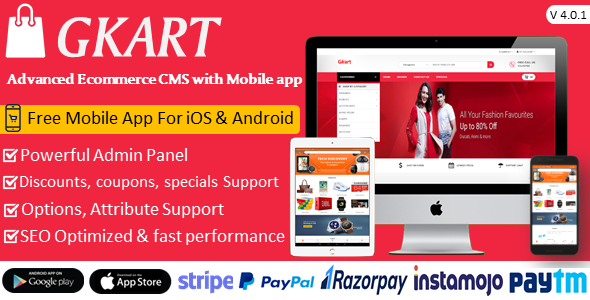 Gkart - Ecommerce System with Free Mobile App for iOS & Android