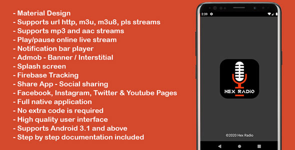 Hex Radio - Single Online Radio Player App for Android with Admob