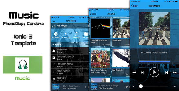 Ionic 3 Music PhoneGap / Cordova Hybrid App Template