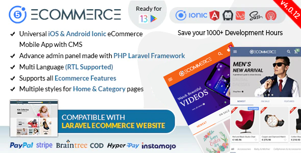 Ionic5 Ecommerce - Universal iOS & Android Ecommerce / Store Full Mobile App with Laravel CMS