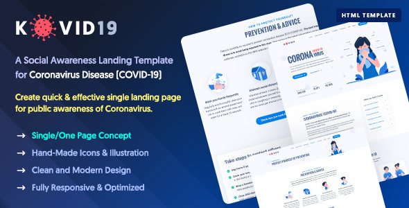 KOVID19 – Coronavirus (COVID-19) Prevention & Awareness HTML Template