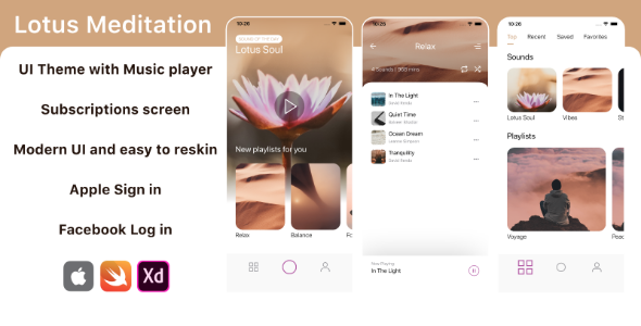 Meditation App Template + Music player - iOS Swift