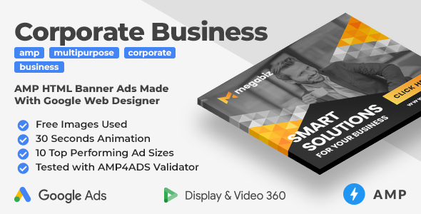 Megabiz - Multipurpose Corporate Business Animated AMP HTML Banner Ad Templates (GWD, AMP)
