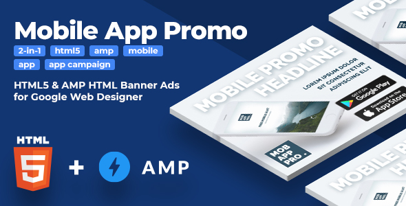 Mobile App Promo - HTML5 & AMPHTML Animated Banners (2-in-1)