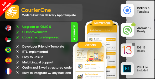 Modern Courier Android App + ios App Template (HMTL + Css) IONIC 5 | CourierOne