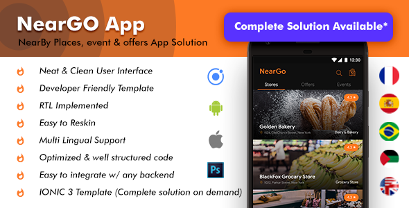 NearBy Places Android App Template + iOS App Template  | NearGo (HTML+CSS files IONIC 3)