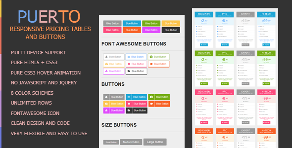 Pure CSS Responsive Pricing Tables  And Buttons